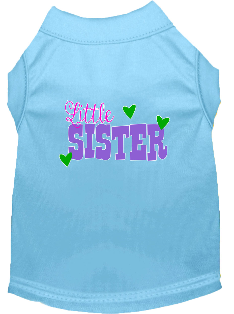 Little Sister Screen Print Dog Shirt Baby Blue Sm